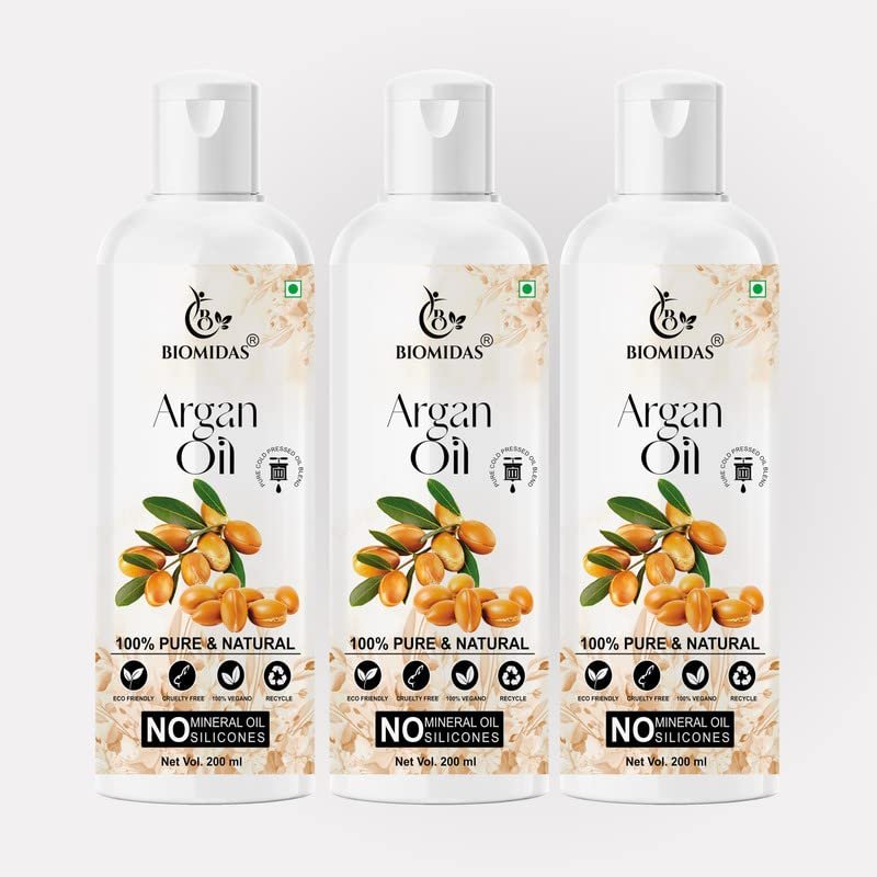 Biomidas 100% Pure & Natural Non-Sticky Argan Oil For Frizz Free Stronger Hair 200ML (Pack Of 3)