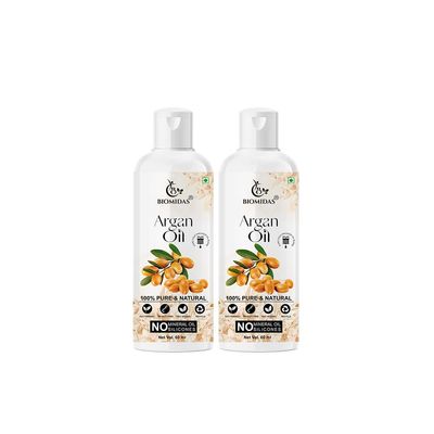 Biomidas 100% Pure & Natural Non-Sticky Argan Oil For Frizz Free Stronger Hair 60ML (Pack Of 2)