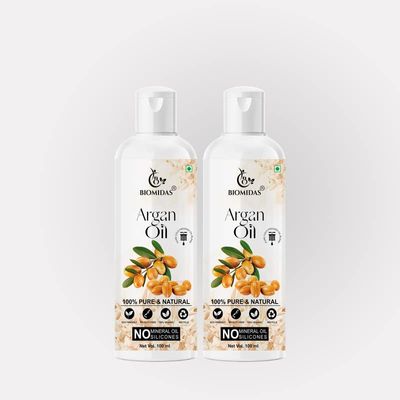 Biomidas 100% Pure & Natural Non-Sticky Argan Oil For Frizz Free Stronger Hair 100ML (Pack Of 2)