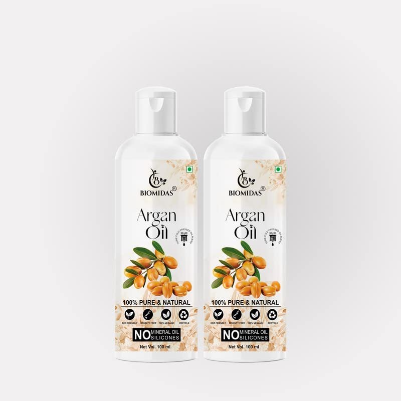Biomidas 100% Pure & Natural Non-Sticky Argan Oil For Frizz Free Stronger Hair 100ML (Pack Of 2)