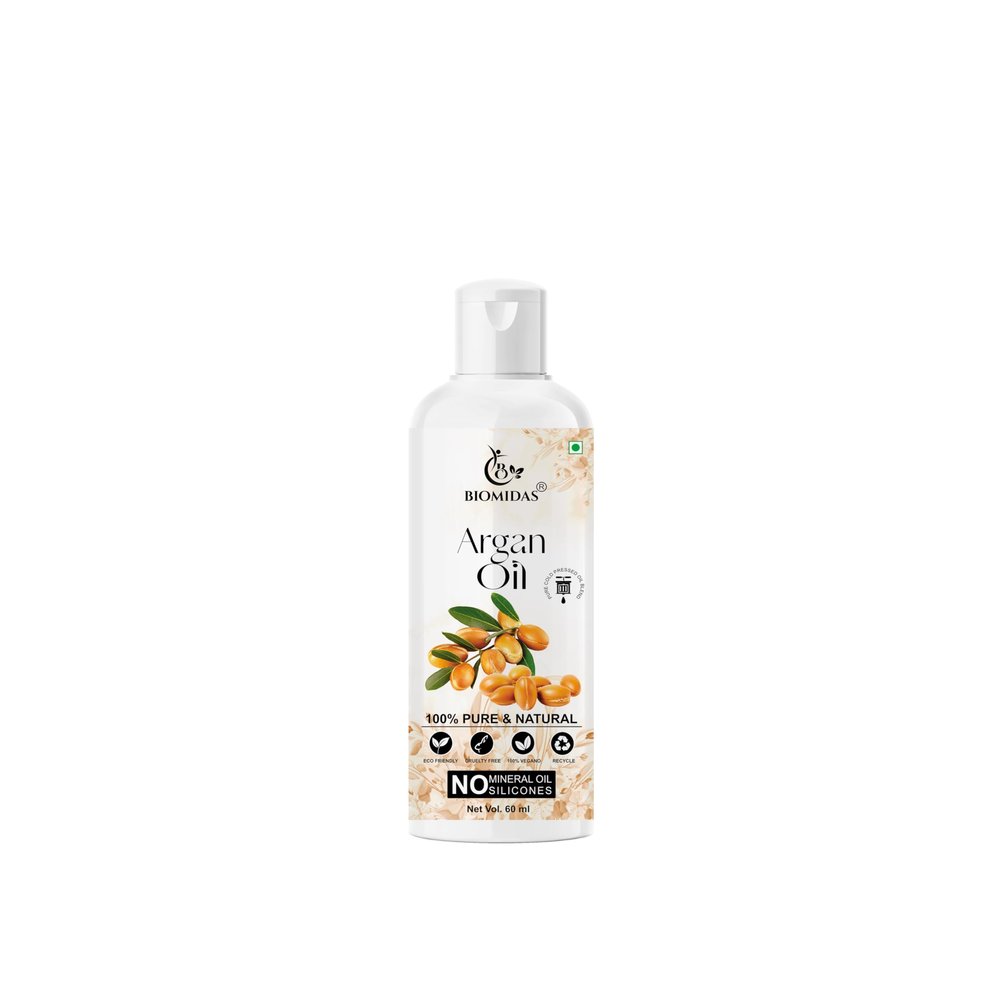 Biomidas 100% Pure & Natural Non-Sticky Argan Oil For Frizz Free Stronger Hair 60ML (Pack Of 1)