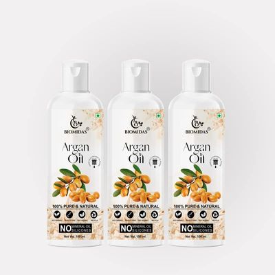Biomidas 100% Pure & Natural Non-Sticky Argan Oil For Frizz Free Stronger Hair 100ML (Pack Of 3)