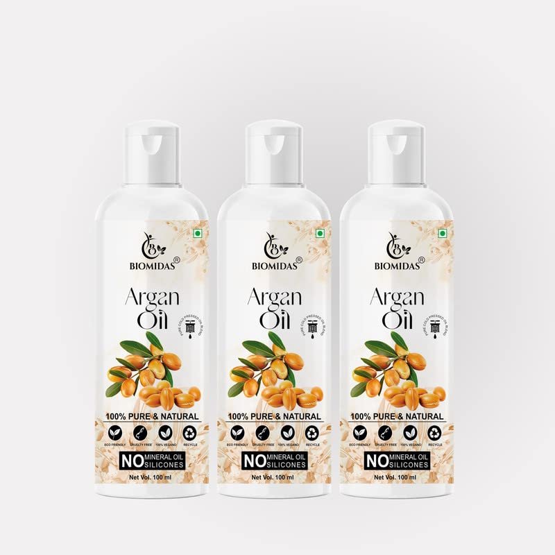 Biomidas 100% Pure & Natural Non-Sticky Argan Oil For Frizz Free Stronger Hair 100ML (Pack Of 3)