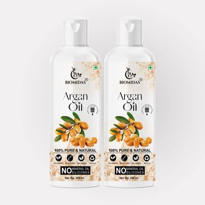 Biomidas 100% Pure & Natural Non-Sticky Argan Oil For Frizz Free Stronger Hair 200ML (Pack Of 2)