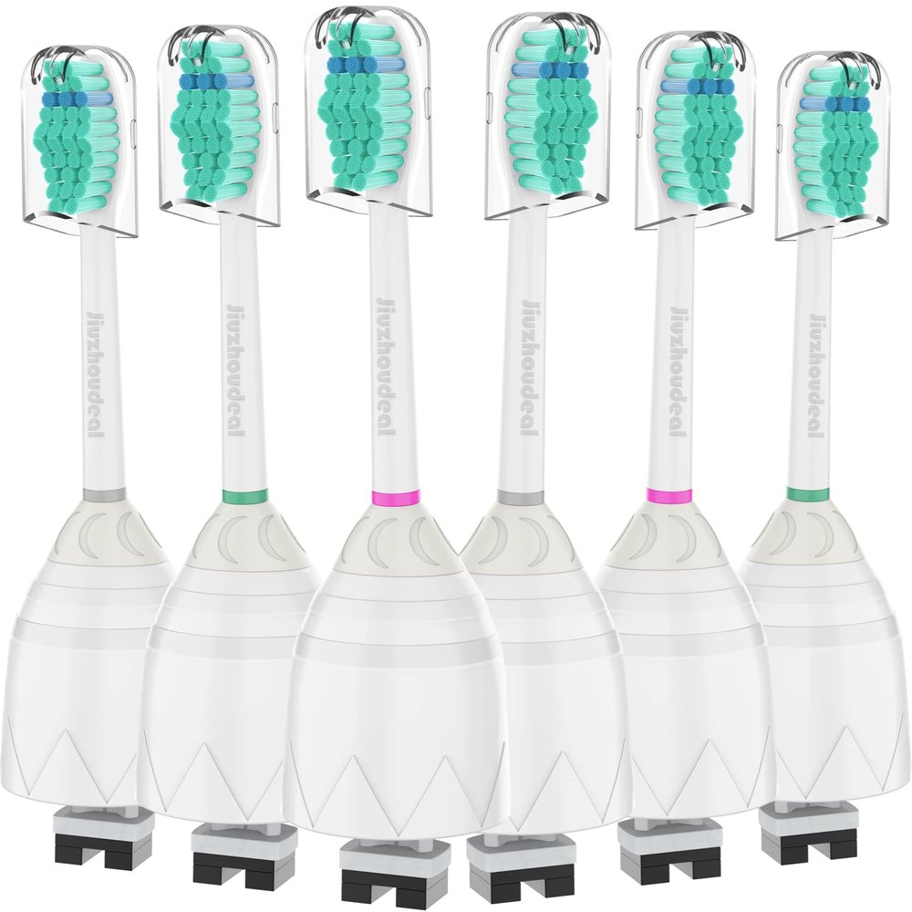 Jiuzhoudeal Toothbrush Replacement Heads for Philips Sonicare E-Series, Essence, Elite, Advance, CleanCare Screw-on Electric Toothbrush Heads HX7022/66, 6 Pack