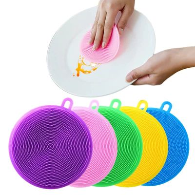 Asterin Sales Magic Silicone Dishwashing Sponge Scrubber for Cleaning Bowl, Plate, Dish, Vegetable, Fruit, Non Stick tawa and Use for Heat Resistant Round Coaster Or Heat pad - Multicolor