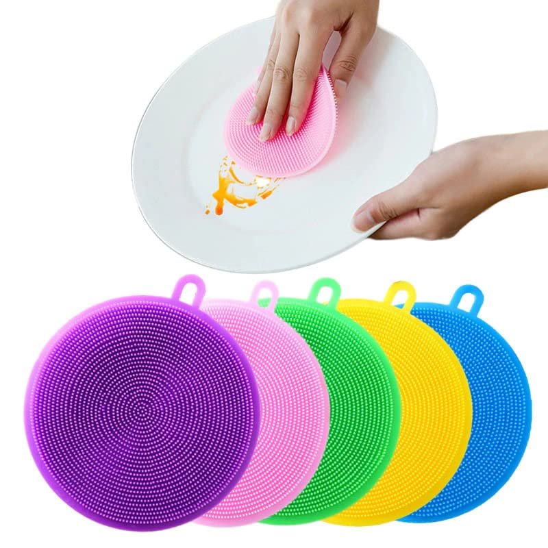 Asterin Sales Magic Silicone Dishwashing Sponge Scrubber for Cleaning Bowl, Plate, Dish, Vegetable, Fruit, Non Stick tawa and Use for Heat Resistant Round Coaster Or Heat pad - Multicolor