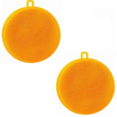 Kgeorix Silicone Washing Sponge Antibacterial Silicone Dish Scrubber Fruit and Vegetable Washing Brush Round Scrubber Pad - Multicolor - 2 pcs