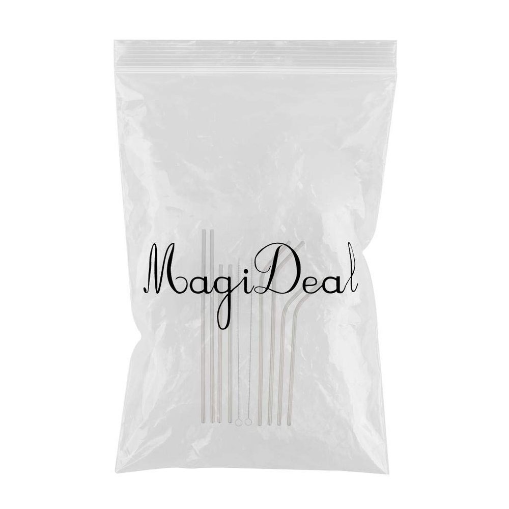 CALANDIS Reusable Straight Curved Metal Stainless Steel Drinking Straws with Brushes