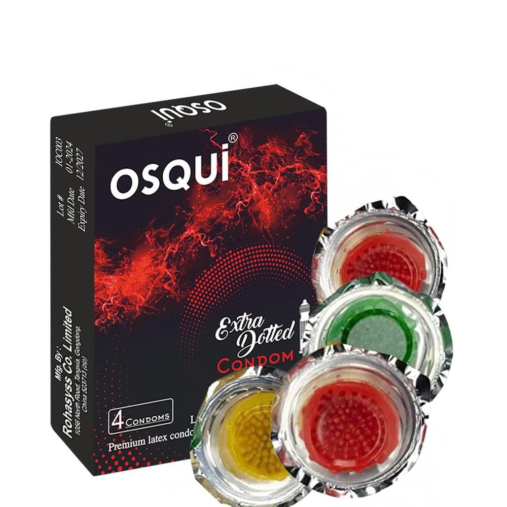 OSQUI Extra Delay Extra Time Long Play Extra Dotted Thronspai Condoms For Men (Pack of 4)