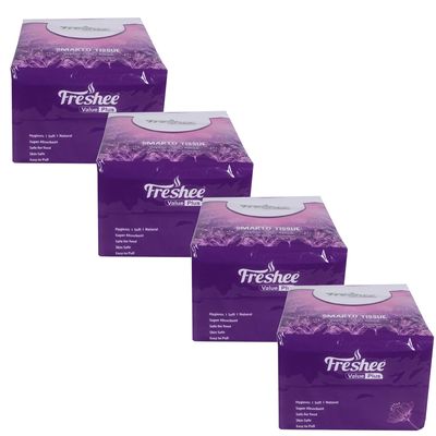 Freshee Facial Tissues 100 sheets 1 Ply SMARTO Tissue Napkins 27cm X 30cm Pack of 4 Super Absorbent, Safe for Skin & Food, Easy to pull