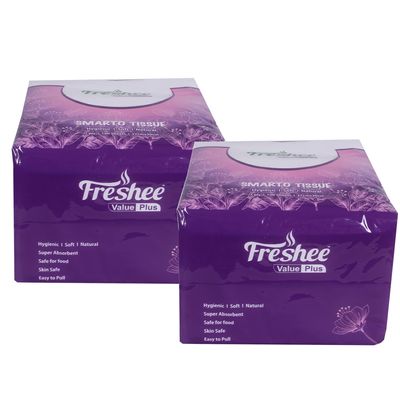 Freshee Facial Tissues 100 sheets 1 Ply SMARTO Tissue Napkins 27cm X 30cm Pack of 2 Super Absorbent, Safe for Skin & Food, Easy to pull