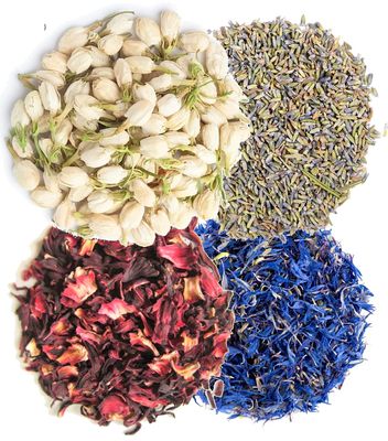 A D Food & Herbs Combo of Dried Jasmine/Lavender/Hibiscus/Blue Corn Flower Petals Aromatic Edible for Homemade Lattes, Tea Blends, Bath Salts, Gifts, Crafts each pack (FL TEA-231 (250 Gms))