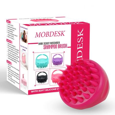 MOBDESK Hair Scalp Manual Massager Shampoo Brush with Soft Silicone Bristles for Anti Dandruff Care - Eco-friendly Silicon Bristles, Scrubber, Exfoliator | Dandruff Removal, Prevents loss(pink)