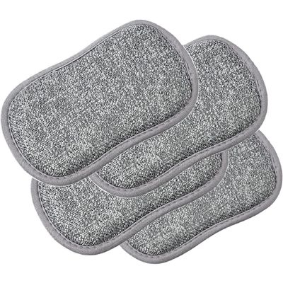 HEXONIQ Scrub Foam, Dual Action Sponge Scratch Proof Scrubber with Special Microfiber Scrub with Heavy Duty Scouring for All Utensils Type Dish Washing, Heavy and Oily Stains Cleaning, Pack of 4