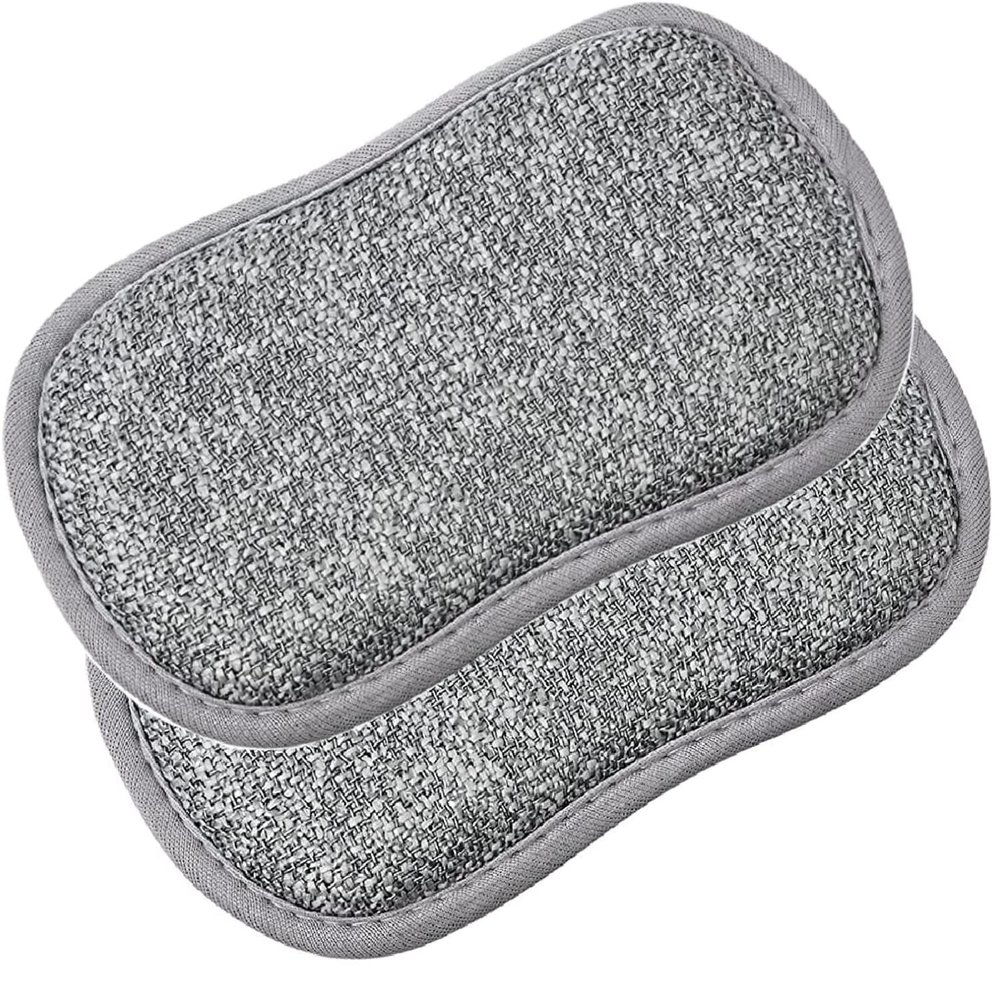 HEXONIQ Scrub Foam, Dual Action Sponge Scratch Proof Scrubber with Special Microfiber Scrub with Heavy Duty Scouring for All Utensils Type Dish Washing, Heavy and Oily Stains Cleaning, Pack of 2