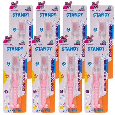 Adore Standy Kids Toothbrush with Soft Bristles and Safety (Pack of 8) (Standy-Pink)