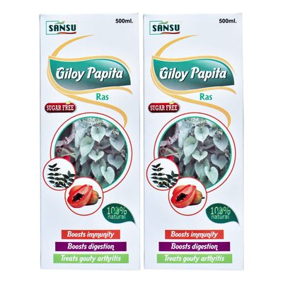 SANSU Giloy Papita Ras | Immuity Booste | suger free| Giloy with papita Ras (500ml (Pack of 2))