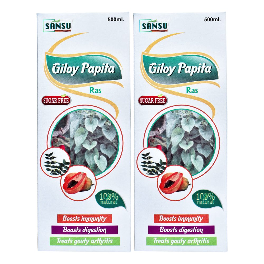 SANSU Giloy Papita Ras | Immuity Booste | suger free| Giloy with papita Ras (500ml (Pack of 2))