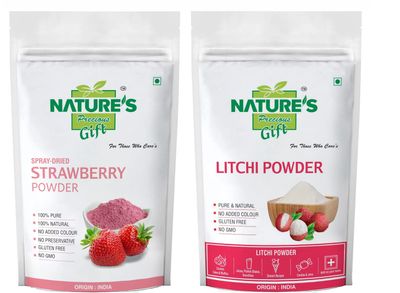 NATURE'S Precious Gift - Strawberry Powder & Litchi Powder - 100 gm
