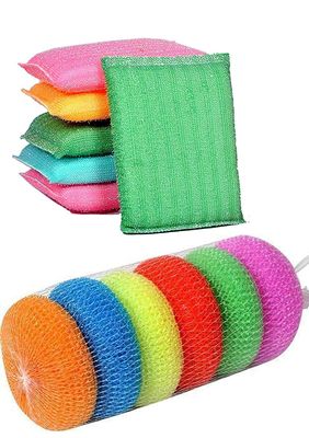GIRLYZ Attire Colorful Foam Pad & Plastic Scrub Pads Sponge Scourer Kitchen Scrubber for Dish/Utensils/Tiles Cleaning (Pack of 5 Color Foam Pad Sponge & 5 Plastic Scrub Pads Foam Pad Sponge Scourer)