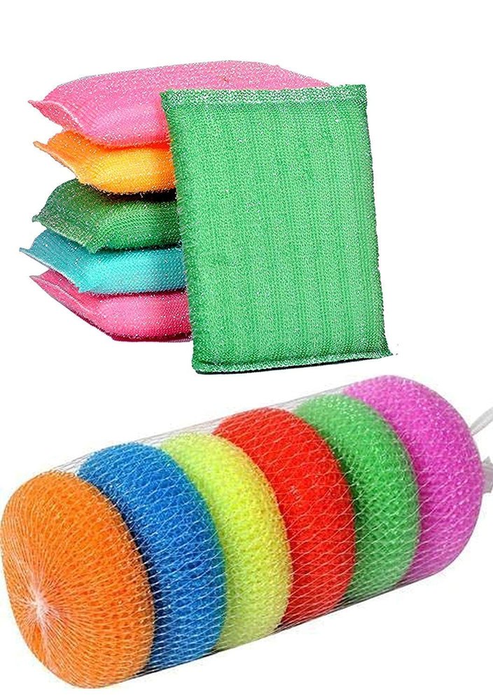 GIRLYZ Attire Colorful Foam Pad & Plastic Scrub Pads Sponge Scourer Kitchen Scrubber for Dish/Utensils/Tiles Cleaning (Pack of 5 Color Foam Pad Sponge & 5 Plastic Scrub Pads Foam Pad Sponge Scourer)