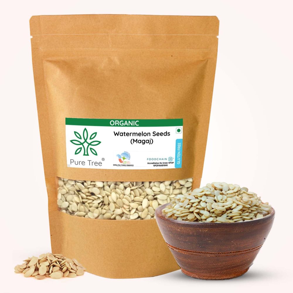 Pure Tree Certified Organic Magaj Seeds | 100 g | Watermelon Seeds | Tarbuj Ke Beej | Organic Seeds for Eating Rich in Protein & Fiber | High In Fiber