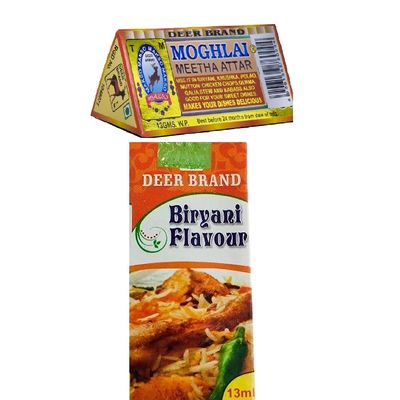 DEER BRAND MOGHLAI Meetha Attar Mitha Sweet Attar + Mughlai Biryani Flavor Basmati (13g+13g) (MFG By MOHD. Afzal & Asrar Khan Kolkata) Biryani Essence Cooking Biriyani, Pulao, Rice & Sweet Dishes, Mutton-Chicken, Chops, Korma, Khsuka, Stew,Kabab