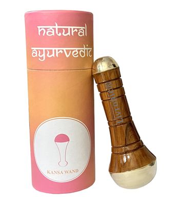 Kansa Wand (Bronze Size: 4.5 Cm) face Detox Bronze/Kansa Wand Body, Face & Foot Massager With Wooden Handle For Detoxification With Both Side Kansa Cap (NATURAL LINE LATTU)