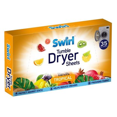 Swirl Tumble Dryer Sheets with Long Lasting Tropical Fragrance, 35 Big Sheets | Eliminates Static Cling & Softens Clothes In Laundry Dryer Machine