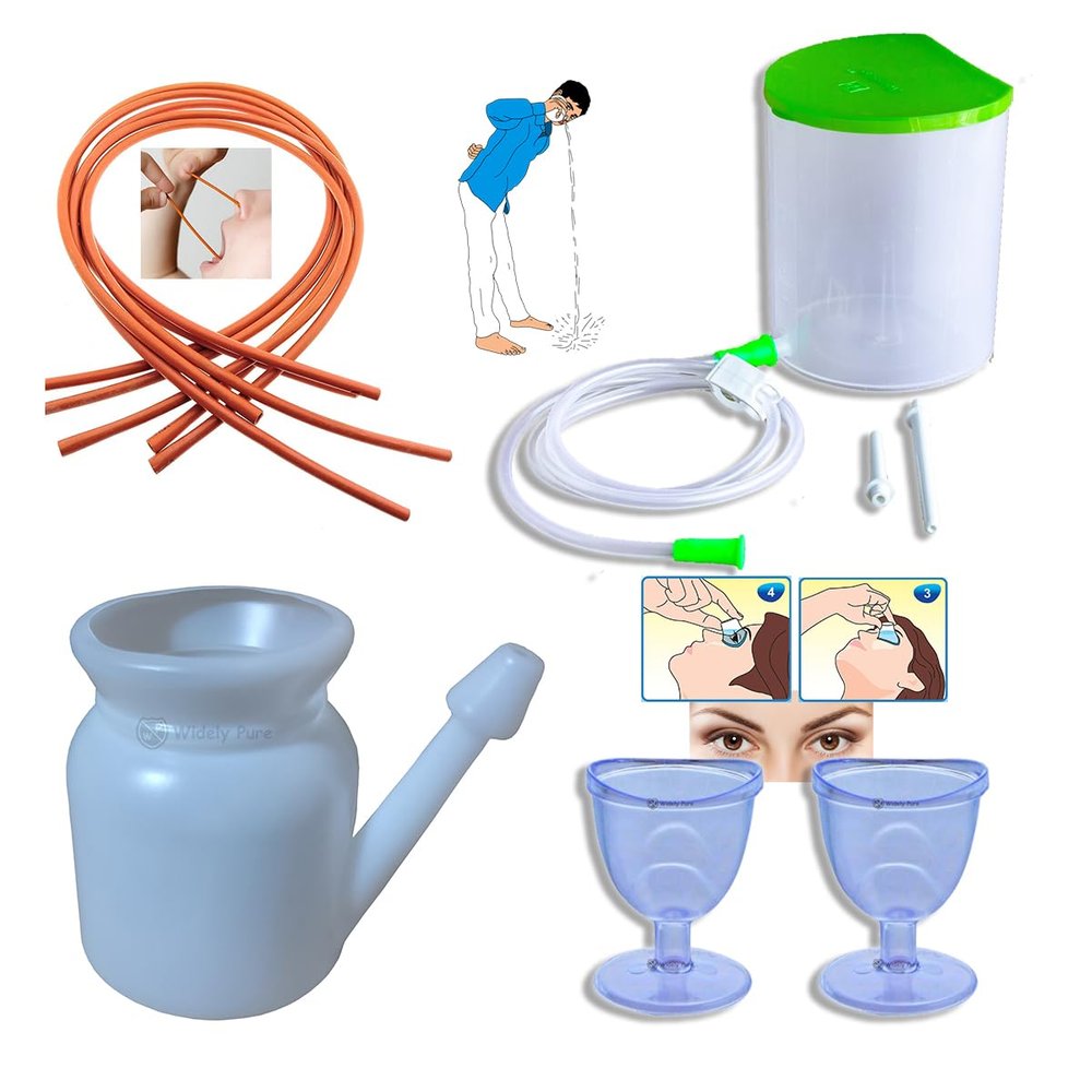 Widely Pure Anema kit satvik 1500ml, neti pot lota 500ml with 3 rubber neti sutra and 2 eye wash cup with user manual