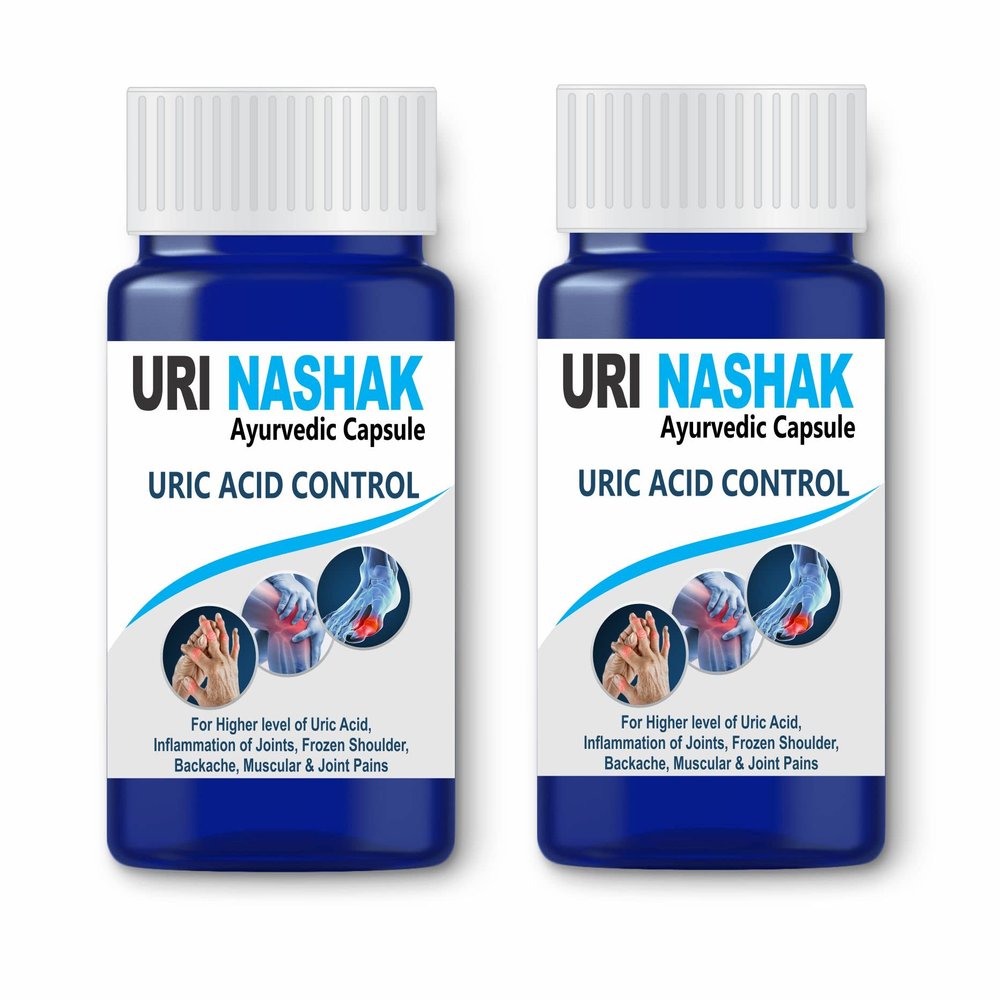 Uri Nashak Ayurvedic Capsule | Controls High Uric Acid, Joint Pain Problems, Cleanses Uric Acid | Since 1972 (60 capsule x 2 Bottles= 120 capsule)