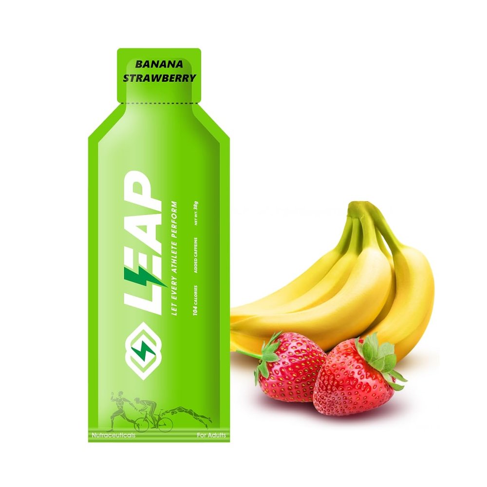 LEAP Energy Gel for Running And Cycling with Natural Ingredients, Easy Digestion, and Quick Energy Boost - Contains Amino Acids and MCT Oil - 10 Sachets (Banana Strawberry Flavor)