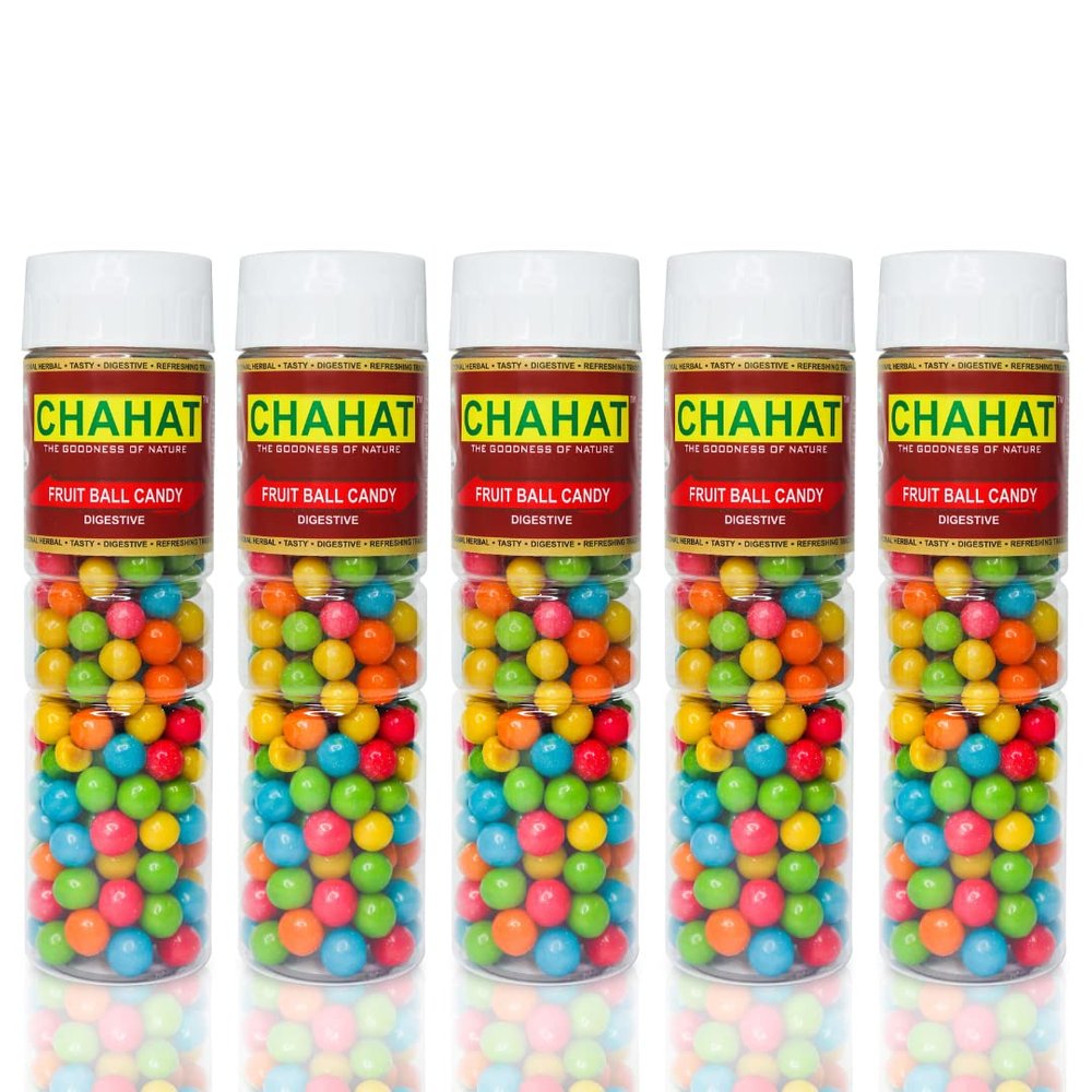 Chahat Pack of 5 Fruit Balls/Candy | Colorful Khatti Mithi Goli | Sugar Pearls | Mouth Freshener