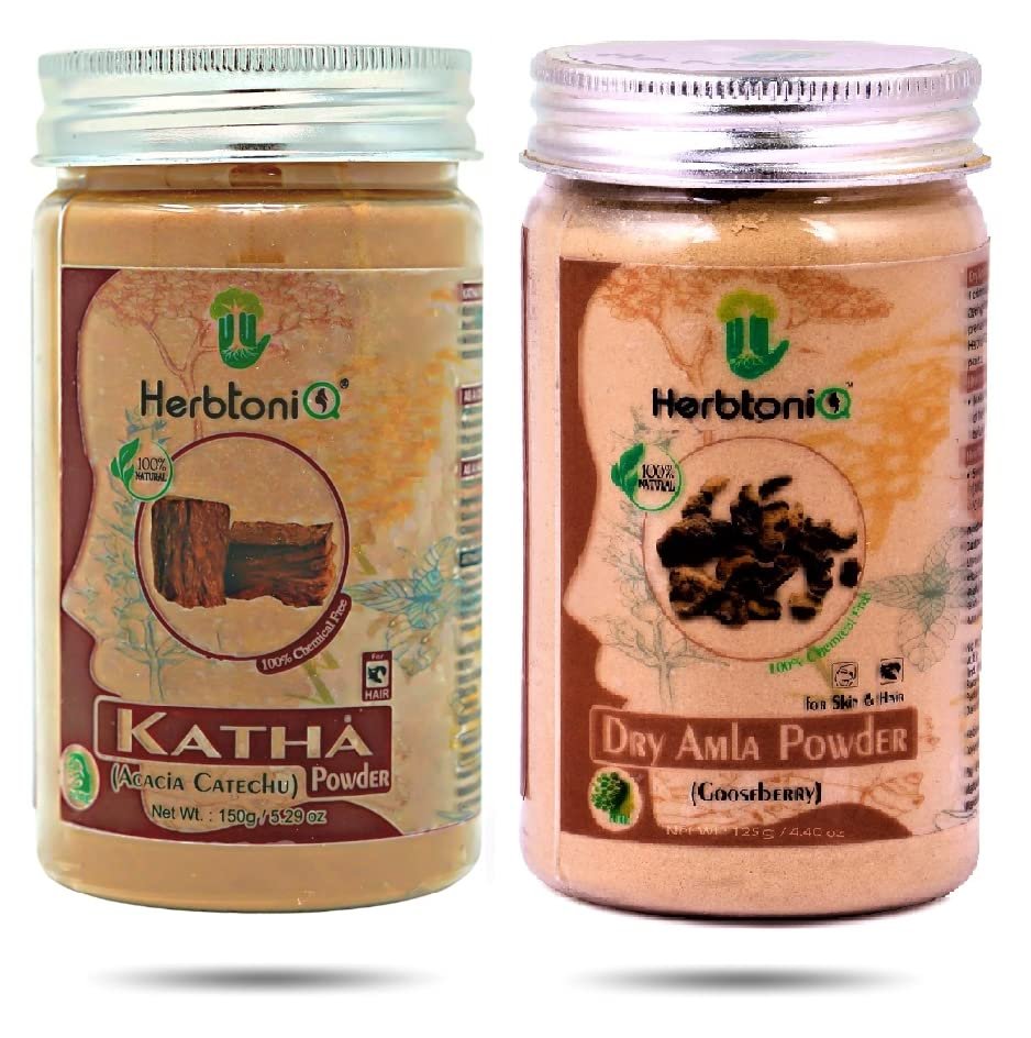 HerbtoniQ 100% Natural Katha and Dry Amla Powder for Dandruff, Frizzy Hair, Damaged Hair, Intensive Hair Care Pack (275 Gram)