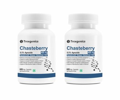 Trexgenics CHASTEBERRY 0.5% Agnuside 400 mg Reproductive System Health, Menopause, Menstrual Cycle, Prolactin & PCOS Support VEGAN & NON-GMO (60 Vcaps) (Pack of 2)