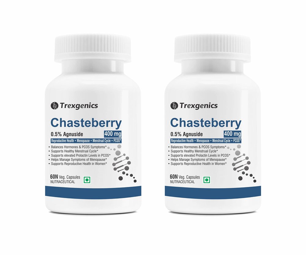 Trexgenics CHASTEBERRY 0.5% Agnuside 400 mg Reproductive System Health, Menopause, Menstrual Cycle, Prolactin & PCOS Support VEGAN & NON-GMO (60 Vcaps) (Pack of 2)