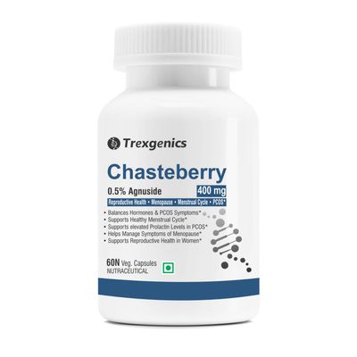 Trexgenics CHASTEBERRY 0.5% Agnuside 400 mg Reproductive System Health, Menopause, Menstrual Cycle, Prolactin & PCOS Support VEGAN & NON-GMO (60 Vcaps) (Pack of 1)