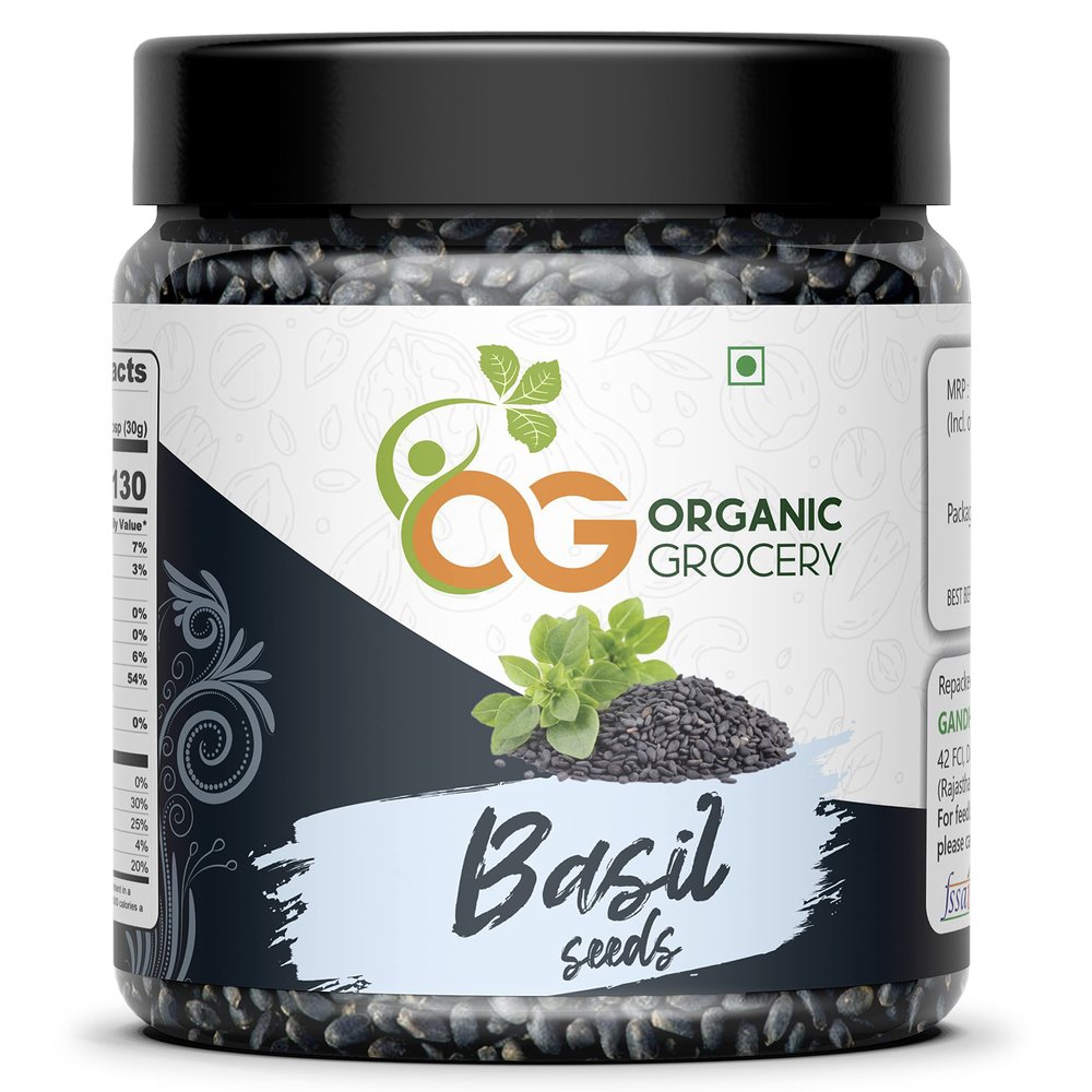 Organic Grocery Raw Basil Seeds 250 gms | Tukmariya Seeds| Sabja Beej| Natural Basil Seeds| Falooda Seeds [Jar Pack]