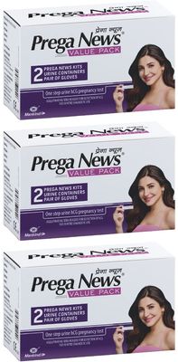 Prega news Value Pack Kit,One Step Pregnancy Test Kit, Easy to Use, Accurate Result in Just 3 Minutes,2 Gloves + 2 Urine Containers + 2 Pregnancy Test Kits x Pack of 3