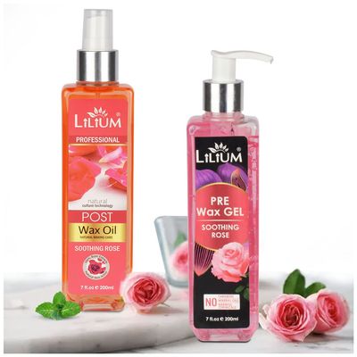 Lilium Pre Wax Gel and Post Wax Oil 200ml Each For Soothing Rose |Soft and Nourishing The Skin |No Parabens, No Mineral Oils, No Harmful Chemicals,Pack of 2