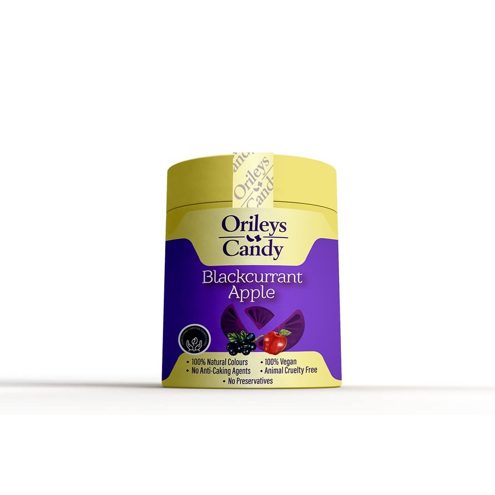 Orileys Pillow & Slice Candy Tin - Natural Colours. No Added Preservatives, Talc Free (Blackcurrant Apple, 125 grams)