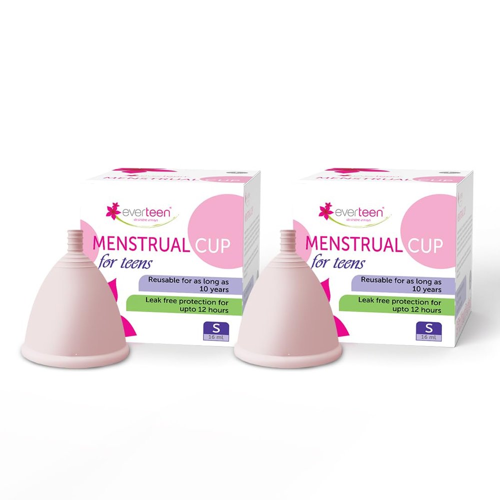 everteen Reusable Menstrual Cup Small Size for Women (16ml) with Pouch, Ultra Soft & Rash Free, 12 hours Leak-Proof Protection, No Discomfort or Leakage - Pack of 2