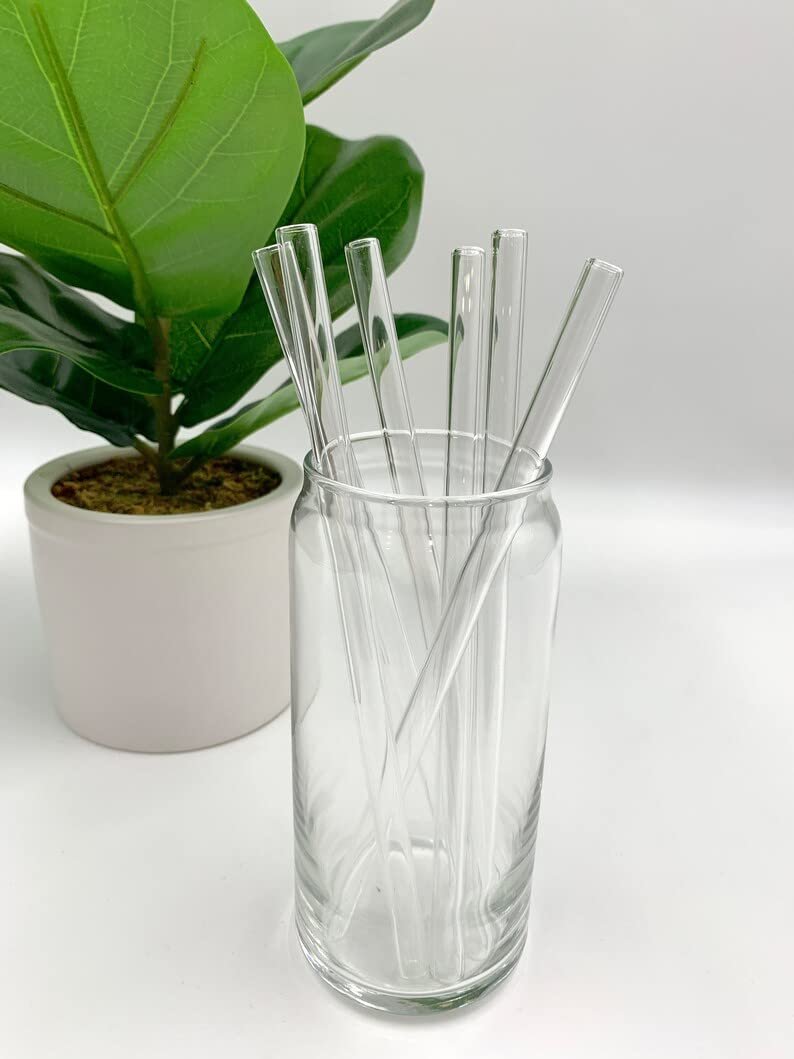 MGLASS - 4 Pack Reusable Glass Drinking Straws - 7" x 7 mm - Clear Glass Straws with a Cleaning Brush - Perfect Straw for Coffee, Tea, Wine, Juice, Water - Environment Friendly