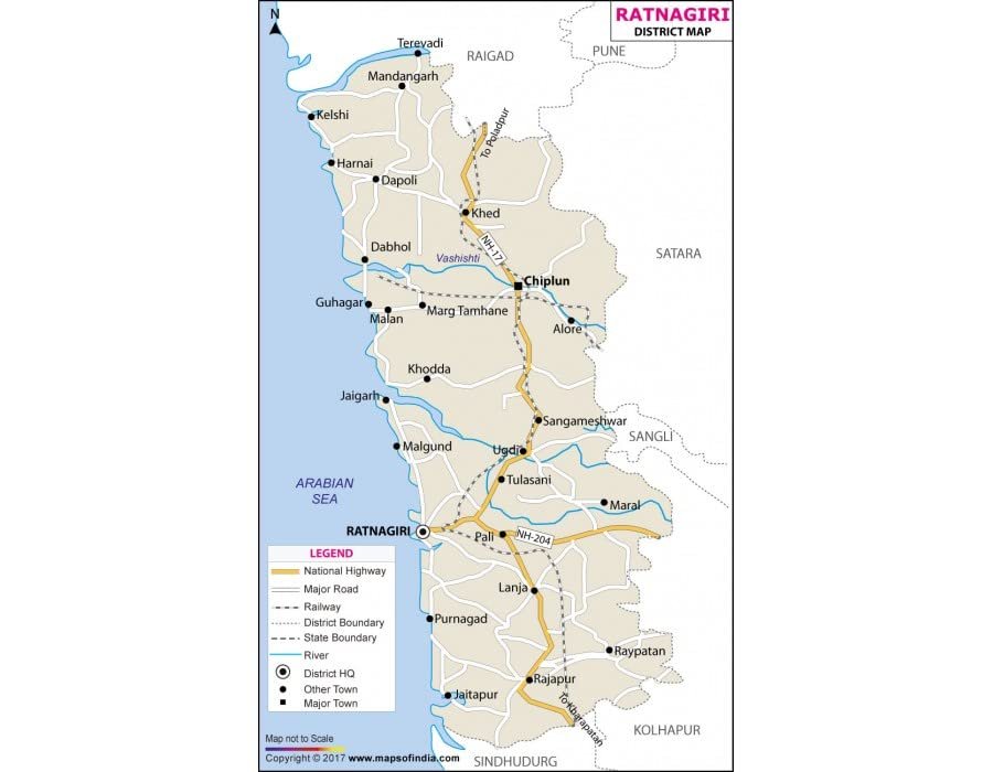 Ratnagiri District Map, Maharashtra (36 Width)