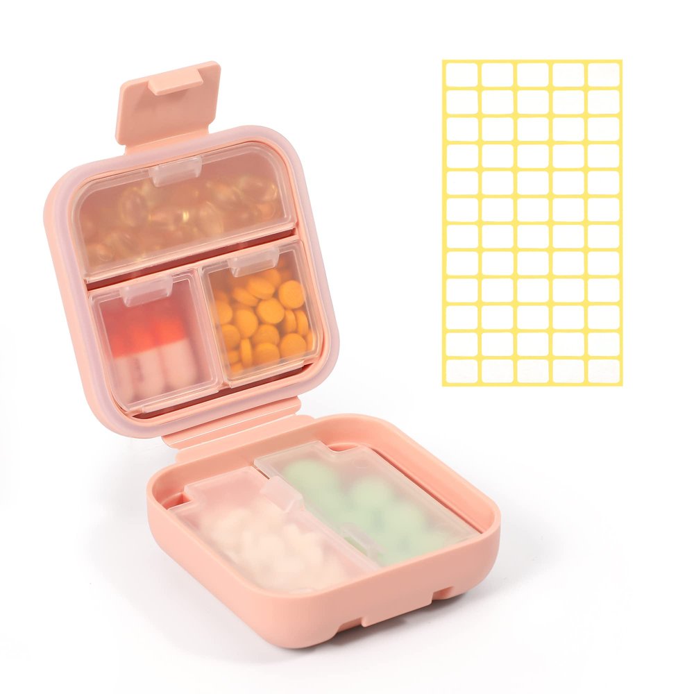 Dynippy Daily Pill Organizer 5 Compartments Portable Moisture Proof Small Pill Case for Pocket Purse Travel Pill Box Portable Medicine Vitamin Fish Oil Holder Container - Pink