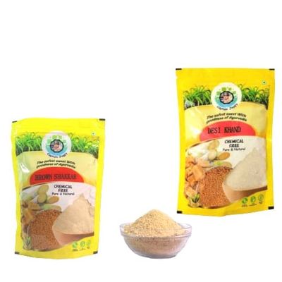 Captain Jaggy Brown Shakkar Natural Crystal Sugar/ jaggery powder and Desi Khand (Combo Pack) No Preservatives Added pack of 2 combo pack