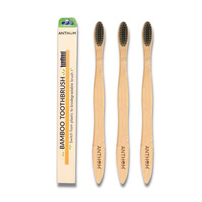 ANTHOM Bamboo Toothbrush with Charcoal Activated Soft Bristles | 100% Eco-friendly Soft Toothbrush | Pack of 3