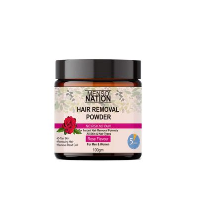 Mensonation Hair Removal Powder for removing Hairs & D Tanning for Legs, Forearms, Chest, Back ROSE Fragrance 100 Gms (300)