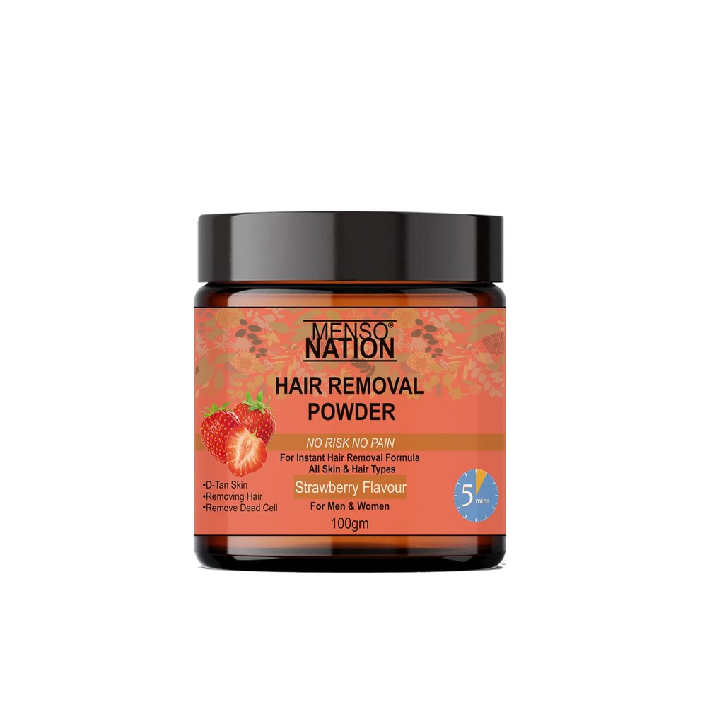 Mensonation Hair Removal Powder for removing Hairs & D Tanning for Legs, Forearms, Chest, Back STRAWBERRY Fragrance 100 Gms (100)